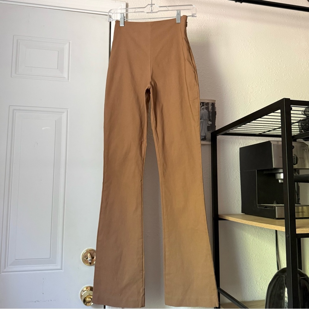 HOUSE OF CB brown elastic waist bootcut stretch pull on pants
